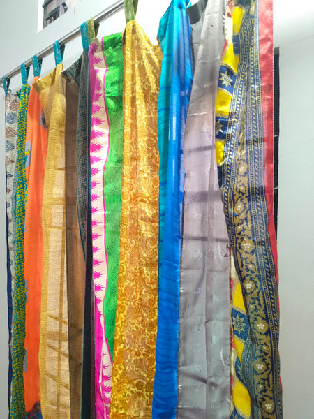 Handmade Indian Silk Saree Curtains Boho Patchwork Window Decor (Set of 2) - 6