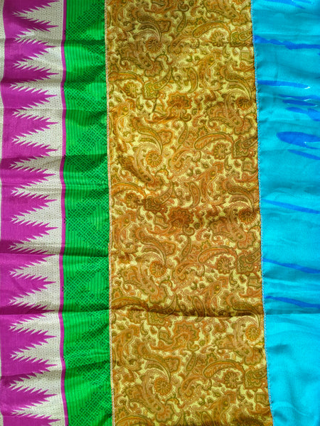 Handmade Indian Silk Saree Curtains Boho Patchwork Window Decor (Set of 2) - 6