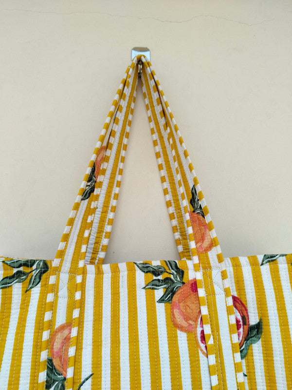 Quilted cotton handprinted reversible large floral patch work stripe tote bag eco friendly Sturdy Grocery Shopping Artist Boho - 34