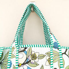 Quilted cotton handprinted reversible large floral patch work stripe tote bag eco friendly Sturdy Grocery Shopping Artist Boho - 37