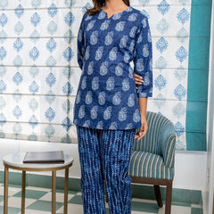 Pure Cotton Pajama Set - Soft Indian Nightwear BLUE Bridesmaid PJs & Thoughtful Gift Set