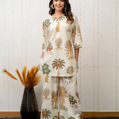 Women's Cotton Co-ord Set | Casual Summer White Floral Print Co-ord Set for Effortless Style