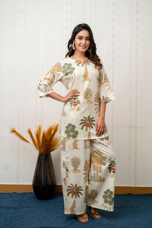 Women's Cotton Co-ord Set | Casual Summer White Floral Print Co-ord Set for Effortless Style