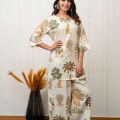 Women's Cotton Co-ord Set | Casual Summer White Floral Print Co-ord Set for Effortless Style