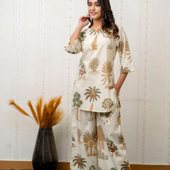 Women's Cotton Co-ord Set | Casual Summer White Floral Print Co-ord Set for Effortless Style