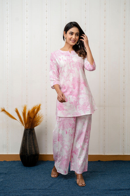 Women's Cotton Co-ord Set: Casual Summer Two-Piece Floral Print Pink Cotton Set for Effortless Style - 1