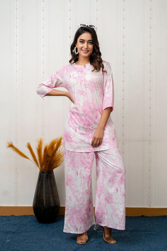 Women's Cotton Co-ord Set: Casual Summer Two-Piece Floral Print Pink Cotton Set for Effortless Style - 1