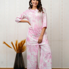 Women's Cotton Co-ord Set: Casual Summer Two-Piece Floral Print Pink Cotton Set for Effortless Style - 1