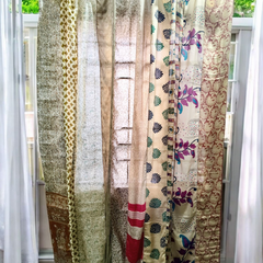 Handmade Indian Silk Saree Curtains Boho Patchwork Window Decor (Set of 2) - 2