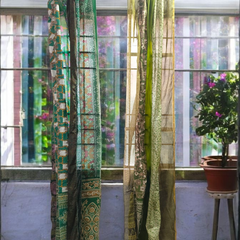 Handmade Indian Silk Saree Curtains Boho Patchwork Window Decor (Set of 2) - 11