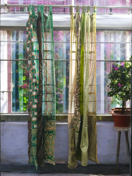 Handmade Indian Silk Saree Curtains Boho Patchwork Window Decor (Set of 2) - 11