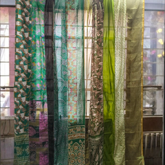 Handmade Indian Silk Saree Curtains Boho Patchwork Window Decor (Set of 2) - 11