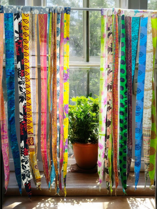 Handmade Indian Silk Saree Curtains Boho Patchwork Window Decor (Set of 2) - 10