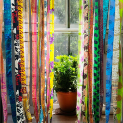 Handmade Indian Silk Saree Curtains Boho Patchwork Window Decor (Set of 2) - 10