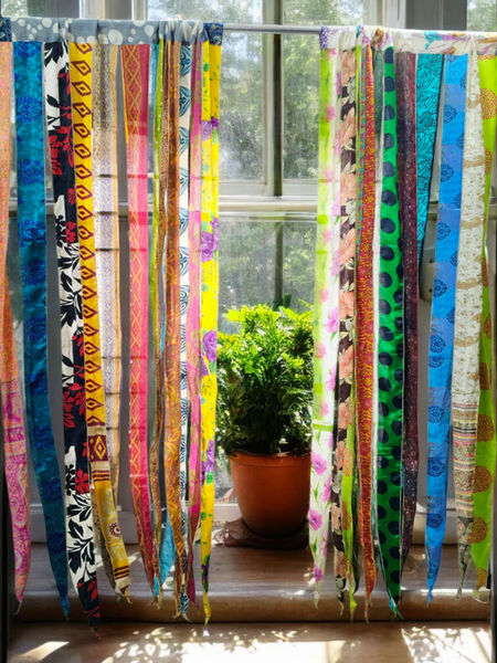 Handmade Indian Silk Saree Curtains Boho Patchwork Window Decor (Set of 2) - 10