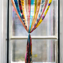 Handmade Indian Silk Saree Curtains Boho Patchwork Window Decor (Set of 2) - 10