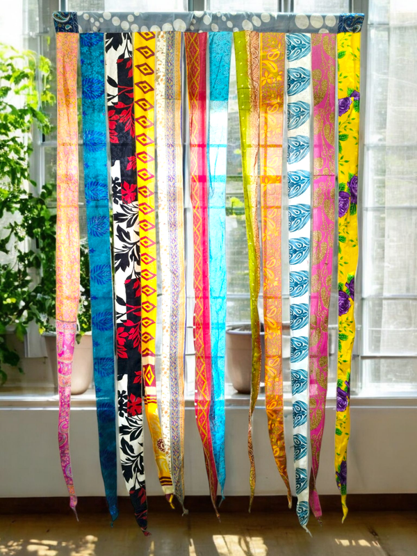 Handmade Indian Silk Saree Curtains Boho Patchwork Window Decor (Set of 2) - 10