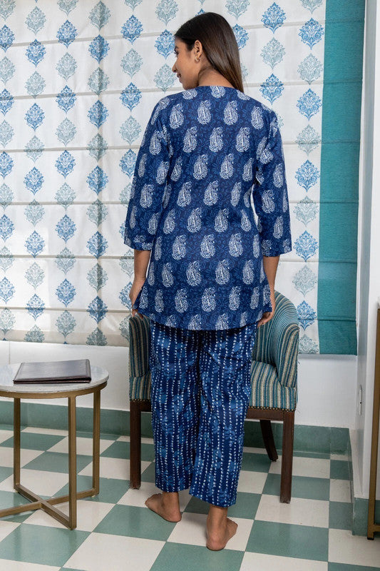 Pure Cotton Pajama Set - Soft Indian Nightwear BLUE Bridesmaid PJs & Thoughtful Gift Set