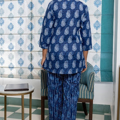 Pure Cotton Pajama Set - Soft Indian Nightwear BLUE Bridesmaid PJs & Thoughtful Gift Set