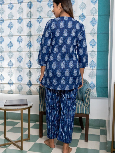 Pure Cotton Pajama Set - Soft Indian Nightwear BLUE Bridesmaid PJs & Thoughtful Gift Set