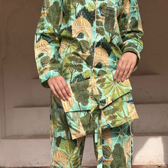 Green Floral Pure Cotton Pajama Set Soft Indian Nightwear & Bridesmaid Gift