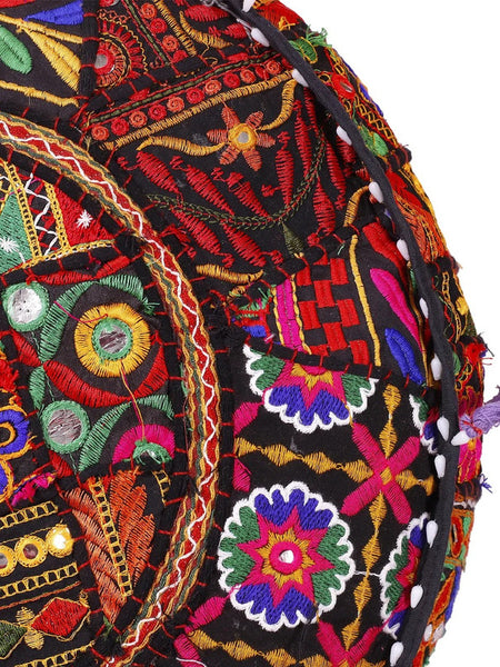 Handmade Bohemian Patchwork Cotton Ottoman Pouf Cover - Multicolor Traditional Khambariya Embroidered Indian Floor Pillow, Vintage Footstool, Hippie Gypsy Home Decor - 4