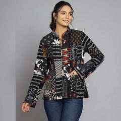 Handmade Quilted Reversible Patchwork Jacket Stylish Black Bohemian Coat