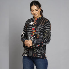Handmade Quilted Reversible Patchwork Jacket Stylish Black Bohemian Coat
