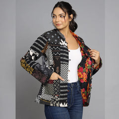 Handmade Quilted Reversible Patchwork Jacket Stylish Black Bohemian Coat