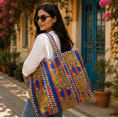 Handmade Quilted Tote Bag | 100% Cotton, Reversible, Beach & Grocery Blue Bag