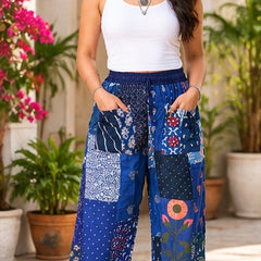 Hippie Patchwork Harem Pants – Soft Breathable Rayon, Handmade Blue Fit - kraafty-com