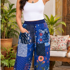 Hippie Patchwork Harem Pants – Soft Breathable Rayon, Handmade Blue Fit - kraafty-com
