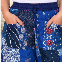Hippie Patchwork Harem Pants – Soft Breathable Rayon, Handmade Blue Fit - kraafty-com