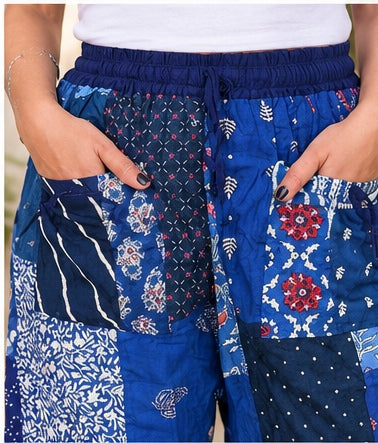 Hippie Patchwork Harem Pants – Soft Breathable Rayon, Handmade Blue Fit - kraafty-com