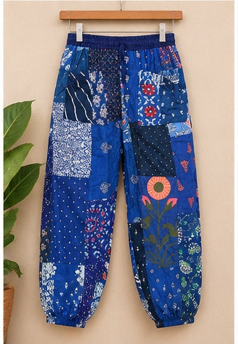 Hippie Patchwork Harem Pants – Soft Breathable Rayon, Handmade Blue Fit - kraafty-com