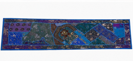 Vintage Cotton Blue Table Runner — Khambhadiya Embroidery