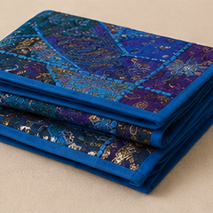 Vintage Cotton Blue Table Runner — Khambhadiya Embroidery