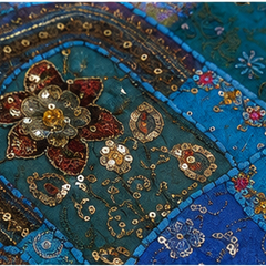 Vintage Cotton Blue Table Runner — Khambhadiya Embroidery