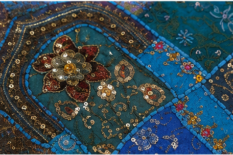 Vintage Cotton Blue Table Runner — Khambhadiya Embroidery