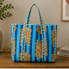 Cotton Tote Bag for Women | Quilted, Reversible & Handmade Blue Beach Tote