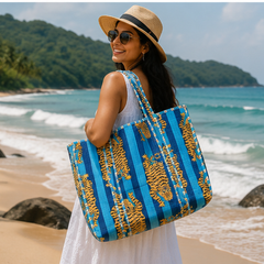 Cotton Tote Bag for Women | Quilted, Reversible & Handmade Blue Beach Tote