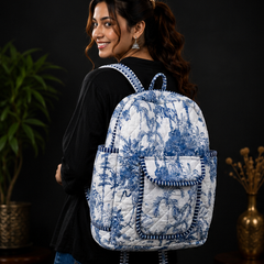 Women's Quilted Cotton Backpack | Handmade white Paisley Print Shoulder Bag - kraafty-com