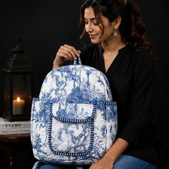 Women's Quilted Cotton Backpack | Handmade white Paisley Print Shoulder Bag - kraafty-com