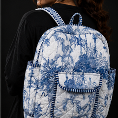 Women's Quilted Cotton Backpack | Handmade white Paisley Print Shoulder Bag - kraafty-com