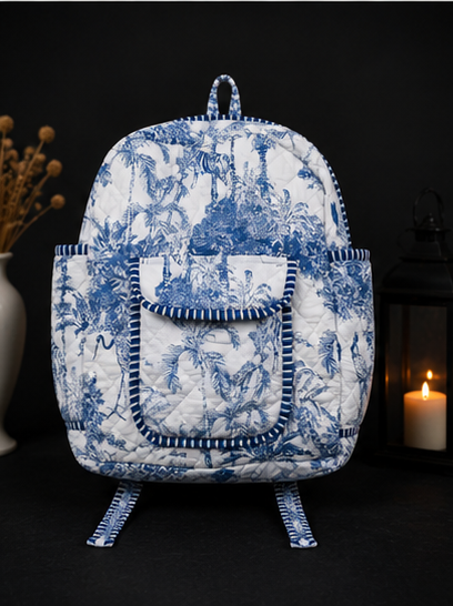 Women's Quilted Cotton Backpack | Handmade white Paisley Print Shoulder Bag - kraafty-com