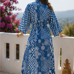 Vintage Kantha Kimono Robe — Handmade Cotton Dressing Gown