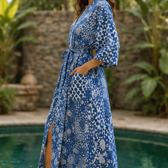 Vintage Kantha Kimono Robe — Handmade Cotton Dressing Gown