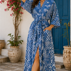 Vintage Kantha Kimono Robe — Handmade Cotton Dressing Gown
