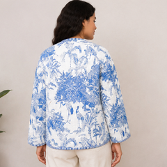 Floral Cotton Kantha Quilt Blue Jacket for Women – Handmade - kraafty-com
