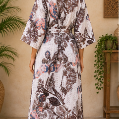 Vintage Kantha Quilt Kimono Robe — Handmade Cotton Dressing Gown